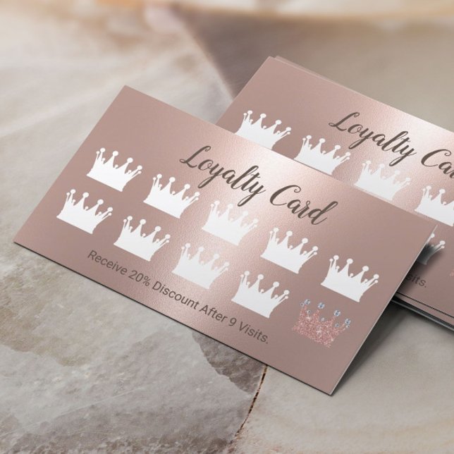 Modern Rose Gold Crowns Beauty Salon Spa Loyalty Card (Creator Uploaded)
