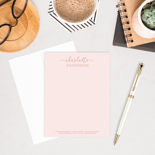 Modern Rose Gold Custom Calligraphy Name Business Note Card (Creator Uploaded)