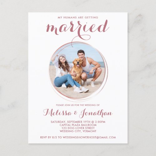 Modern Rose Gold Custom Pet Photo Dog Wedding Invitation Postcard