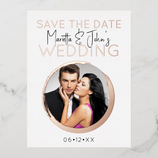   Modern Rose Gold Custom Photo Wedding Invitation (Front)