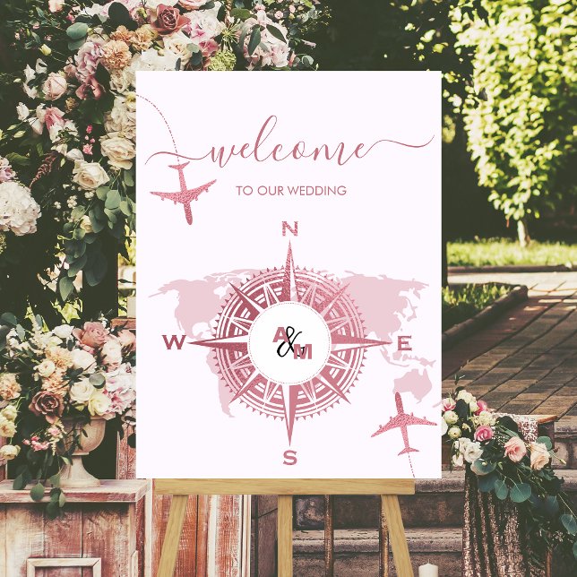 Modern Rose Gold Destination Passport Wedding Foam Board (Creator Uploaded)