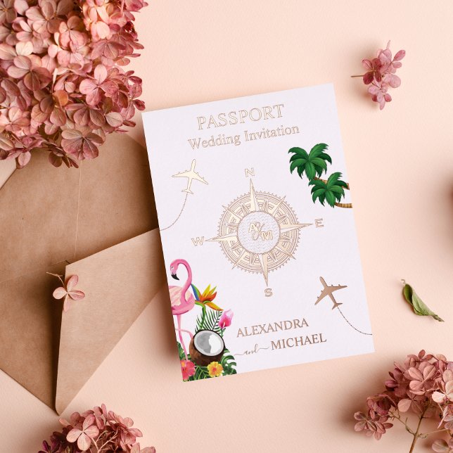 Modern Rose Gold Destination Passport Wedding Foil Invitation (Creator Uploaded)