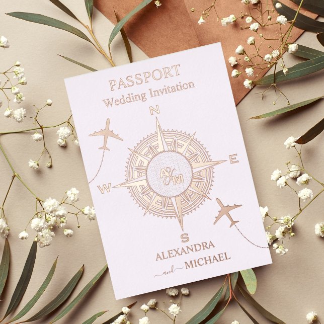 Modern Rose Gold Destination Passport Wedding Invi Foil Invitation (Creator Uploaded)