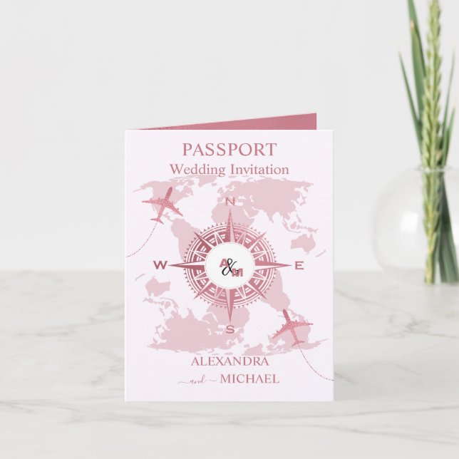 Modern Rose Gold Destination Passport Wedding Invitation (Front)
