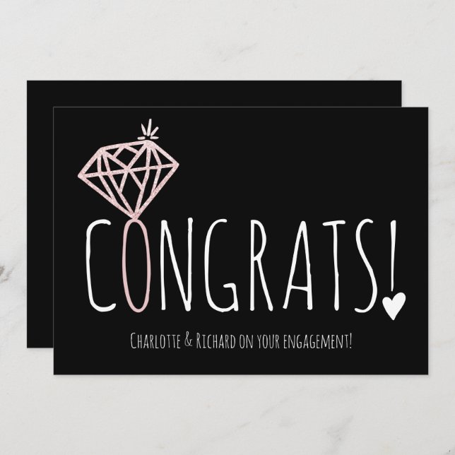 Modern rose gold diamond congrats engagement card (Front/Back)