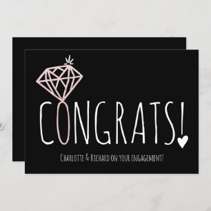 Modern rose gold diamond congrats engagement card