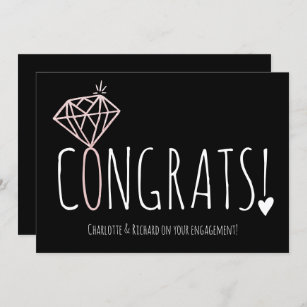 Modern rose gold diamond congrats engagement card