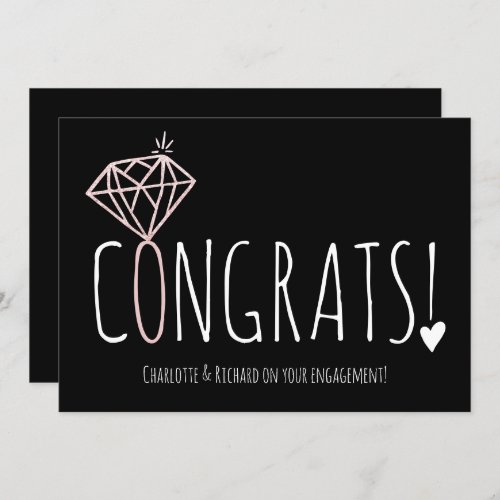 Modern rose gold diamond congrats engagement card