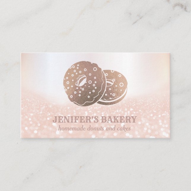 Modern rose gold  donuts glittery  homemade bakery business card (Front)