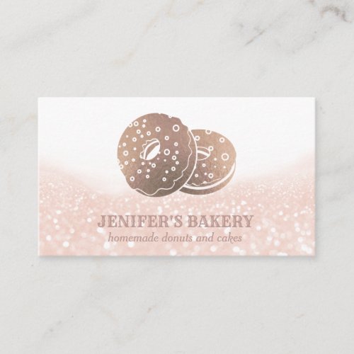 Modern rose gold  donuts glittery  homemade bakery business card