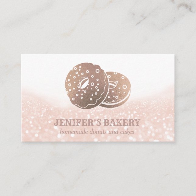 Modern rose gold  donuts glittery  homemade bakery business card (Front)