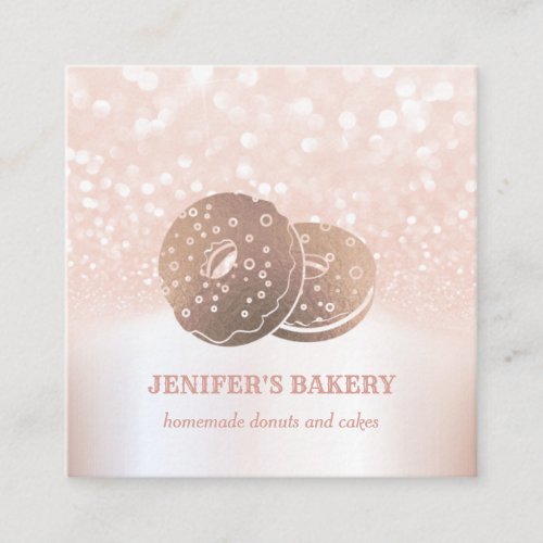 Modern rose gold  donuts glittery  homemade bakery square business card