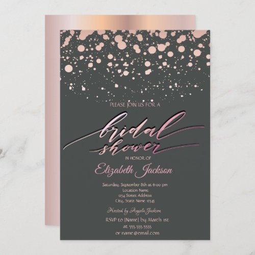 Modern Rose Gold Dots Gray Bridal Shower Invitation