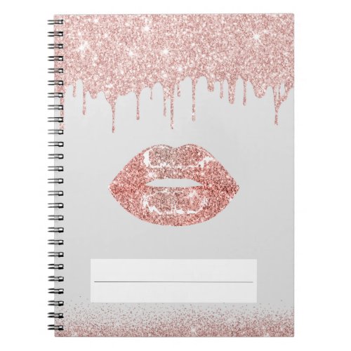 Modern Rose Gold Drips Chic Lips Silver Beauty Notebook