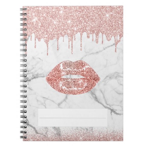Modern Rose Gold Drips Chic Lips White Marble Notebook
