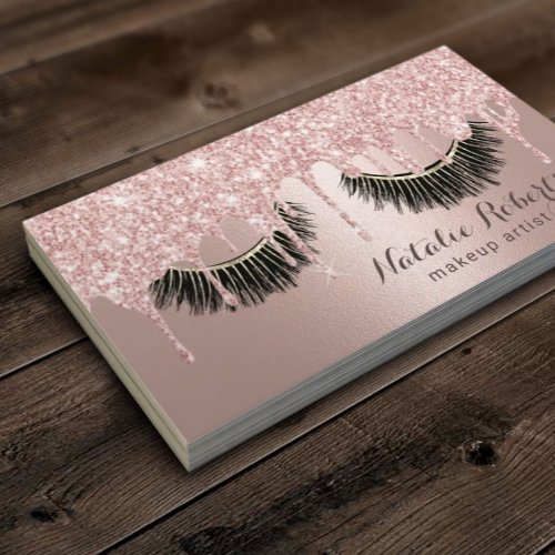 Modern Rose Gold Drips Eyelash Beauty Salon Business Card