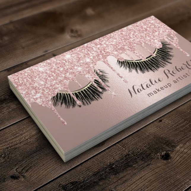 Modern Rose Gold Drips Eyelash Beauty Salon Business Card (Creator Uploaded)