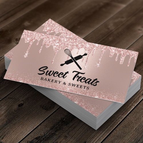 Modern Rose Gold Drips Pastry Chef Cupcake Bakery Business Card
