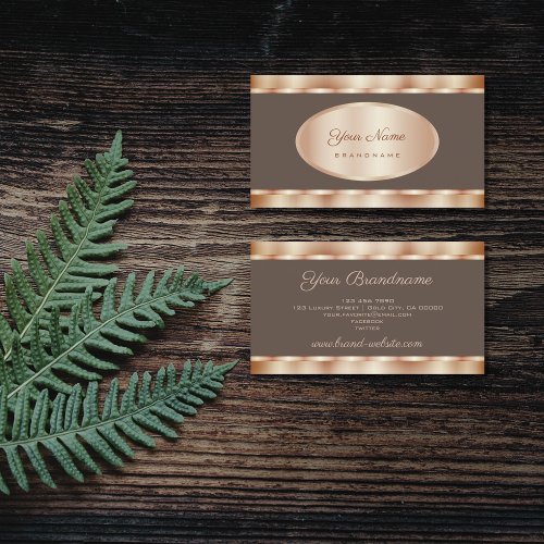 Modern Rose Gold Effect Colors with Dark Brown Business Card