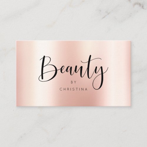 Modern rose gold elegant metallic beauty script business card