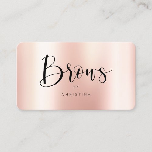 Modern rose gold elegant metallic brows script business card