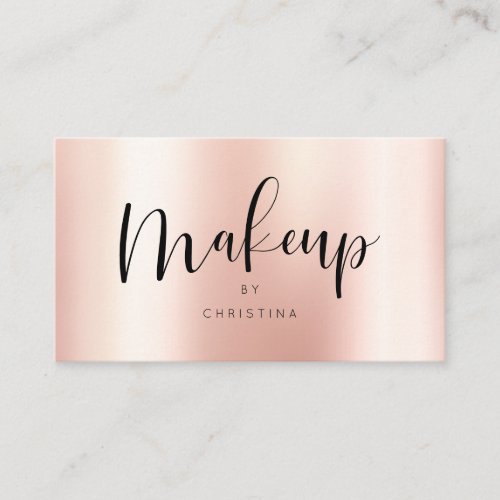 Modern rose gold elegant metallic makeup script business card