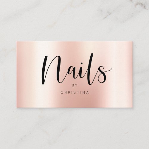 Modern rose gold elegant metallic nails script business card