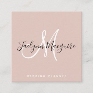 Modern rose gold elegant script signature monogram square business card