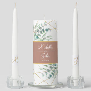 Modern Rose Gold Eucalyptus Greenery Geometric Unity Candle Set