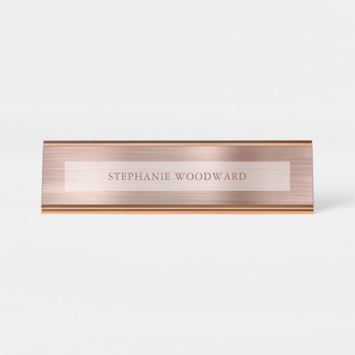 Modern Rose Gold Faux Brushed Metal Foil Desk Name Plate