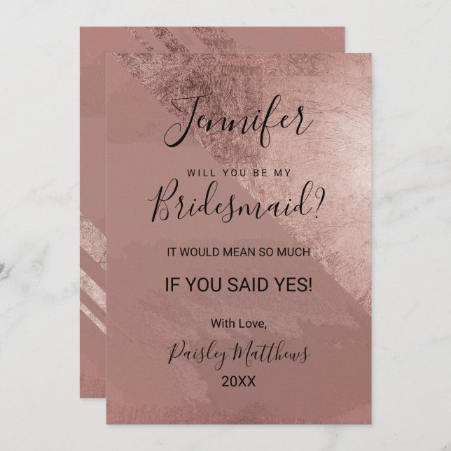 Modern Rose Gold Faux Foil Triangle Bridesmaid Invitation (Front/Back)