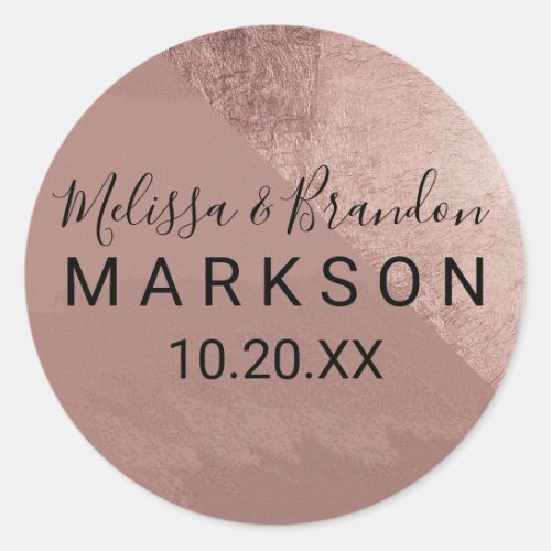 Modern Rose Gold Faux Foil Triangle Wedding Classic Round Sticker