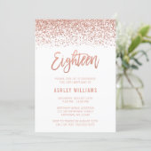 Modern Rose Gold Faux Glitter 18th Birthday Invitation (Standing Front)