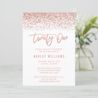 Modern Rose Gold Faux Glitter 21st Birthday Invitation | Zazzle