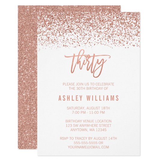 modern rose gold faux glitter 30th birthday invitation zazzle com