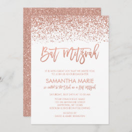 Modern Rose Gold Faux Glitter Bat Mitzvah Invitation