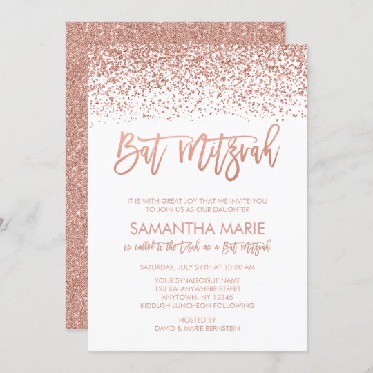 Modern Rose Gold Faux Glitter Bat Mitzvah Invitation | Zazzle.com