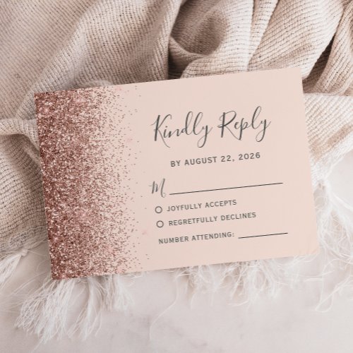 Modern Rose Gold Faux Glitter Blush Pink RSVP Card