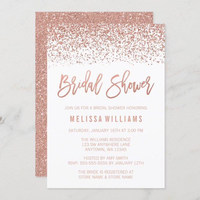 Modern Rose Gold Faux Glitter Bridal Shower Invitation (Front/Back)