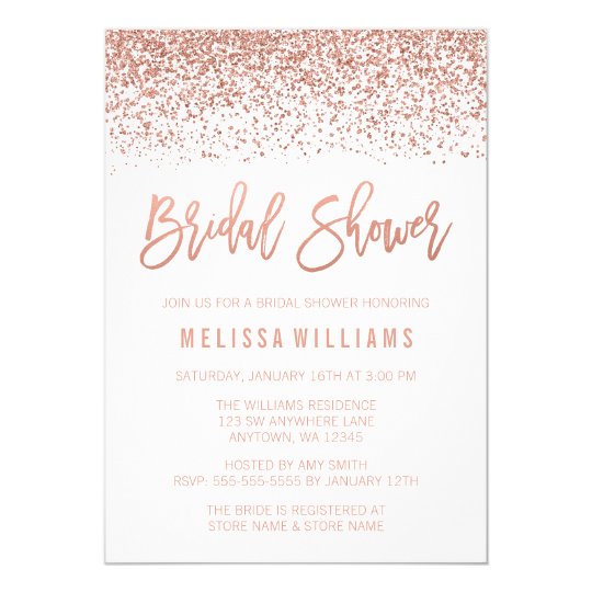 Modern Rose Gold Faux Glitter Bridal Shower Invitation Zazzle