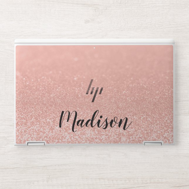 Modern Rose Gold Faux Glitter Personalized HP Laptop Skin (Front)