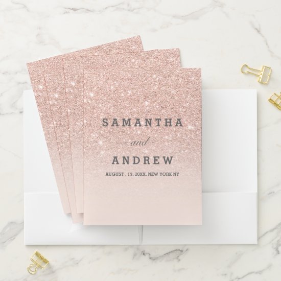Modern rose gold faux glitter pink ombre pocket folder
