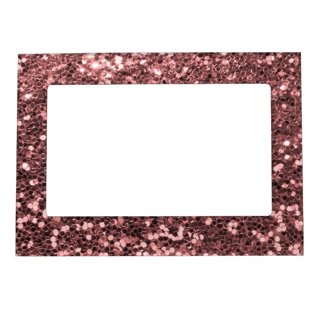Modern Rose Gold Faux Glitter Pink Print Magnetic Picture Frame (Front)
