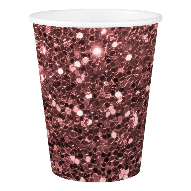Modern Rose Gold Faux Glitter Pink Print Paper Cup (Front)