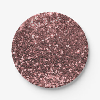 Modern Rose Gold Faux Glitter Pink Print Paper Plate