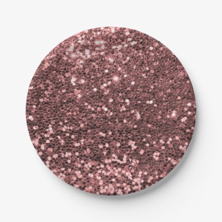 Modern Rose Gold Faux Glitter Pink Print Paper Plates