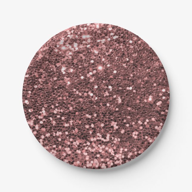 Modern Rose Gold Faux Glitter Pink Print Paper Plates (Front)
