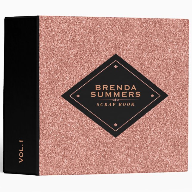 Modern rose-gold faux glitter scrapbook binder (Front/Spine)