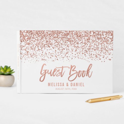 Modern Rose Gold Faux Glitter Wedding Guest Book