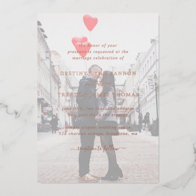  Modern Rose Gold Faux Vellum Photo Wedding Foil Invitation (Front)